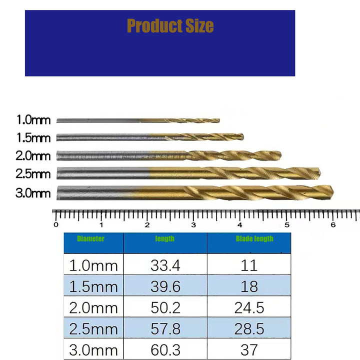 60PCS Titanium Micro Twist Drill Bits 1mm, 1.5mm, 2mm, 2.5mm, 3mm, 3.5mm-10pcs for Each,Small Fully Ground Mini Drill Bits for Wood, Plastic, Aluminum,DIY Making Craft Engraving