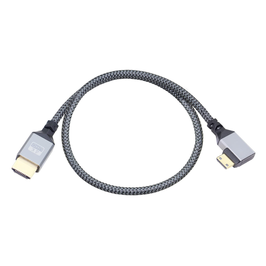 4K Mini HDMI to HDMI Adapter Cable,90 Degree Right Angle Mini HDMI Male to HDMI Male Aluminum Short Nylon Braided Cord Cable,Support 4K UHD,for Laptop,TV,Camcorder etc.(Cable:50cm)
