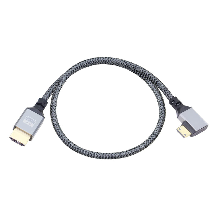 4K Mini HDMI to HDMI Adapter Cable,90 Degree Right Angle Mini HDMI Male to HDMI Male Aluminum Short Nylon Braided Cord Cable,Support 4K UHD,for Laptop,TV,Camcorder etc.(Cable:50cm)