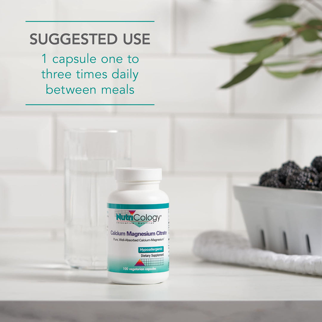 Calcium Magnesium Citrate Supplement - Bone Health, with Calcium Citrate, Pure, Well-Absorbed, Vegetarian Capsules - 100 Count