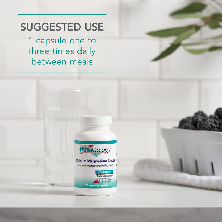 Calcium Magnesium Citrate Supplement - Bone Health, with Calcium Citrate, Pure, Well-Absorbed, Vegetarian Capsules - 100 Count