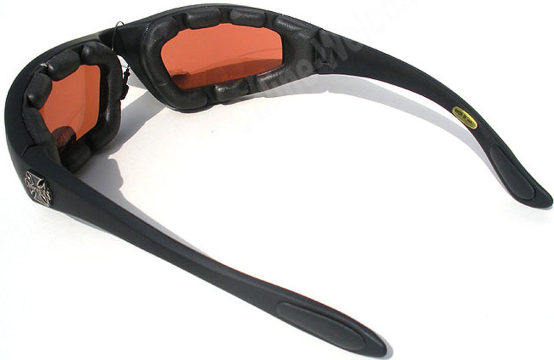 Night Driving Riding Padded Motorcycle Glasses 011 Black Frame with Yellow Lenses (Black - High Definition Lens)