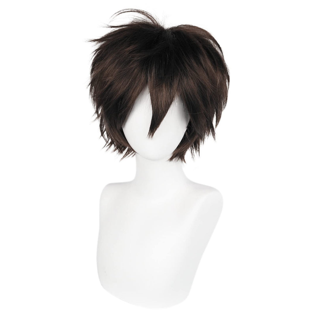 Wig Cap Short Brown Wig Cosplay Wigs Natural Style with Bangs Synthetic Hair For Halloween Wig For Women Men Dress Up Wig For Anime Cartoon Costume Party Wig
