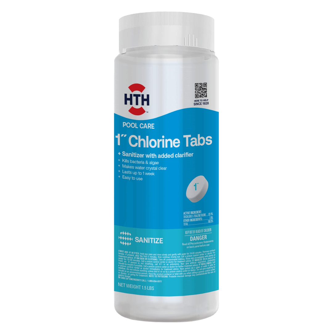 42049 Pool Care 1 Chlorine Tabs, Swimming Pool Sanitizer with Added Clarifier - Eliminates Bacteria & Algae, Makes Water Clean & Crystal Clear, Sanitizes & Protects - Slow Dissolving, 1.5 lbs