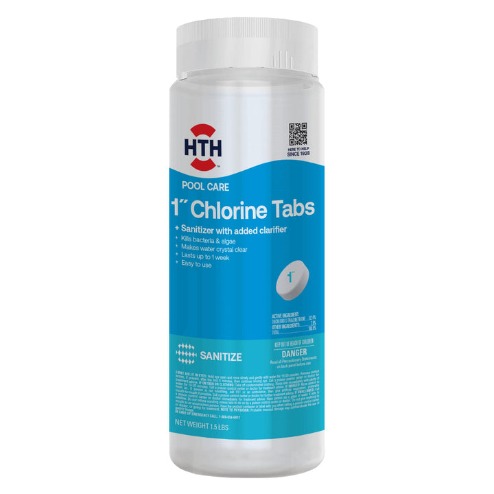 42049 Pool Care 1 Chlorine Tabs, Swimming Pool Sanitizer with Added Clarifier - Eliminates Bacteria & Algae, Makes Water Clean & Crystal Clear, Sanitizes & Protects - Slow Dissolving, 1.5 lbs