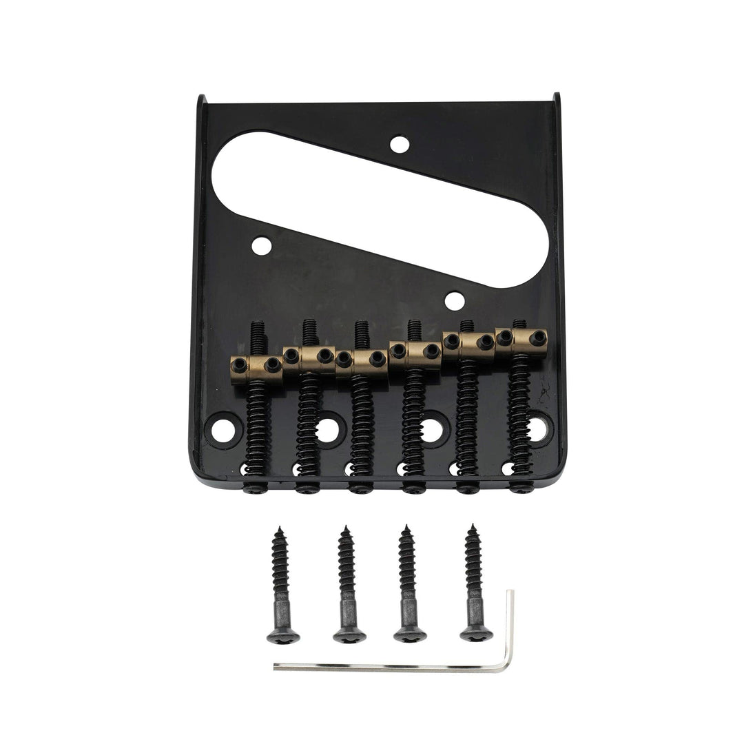 Pro 54mm Vintage Telecaster Bridge with Barrel Brass 6-Saddle for Squier and Import Tele Style Electric Guitar, Black