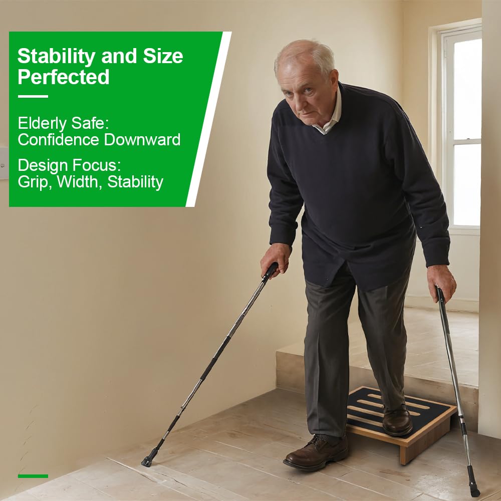 One Step Stool for Adults with Non-Slip Rubber Stepping Surface, Portable Single Wooden Riser, 440 lb. Load Capacity for Kitchen, Bathroom, or Bedside, Kid and Senior Support