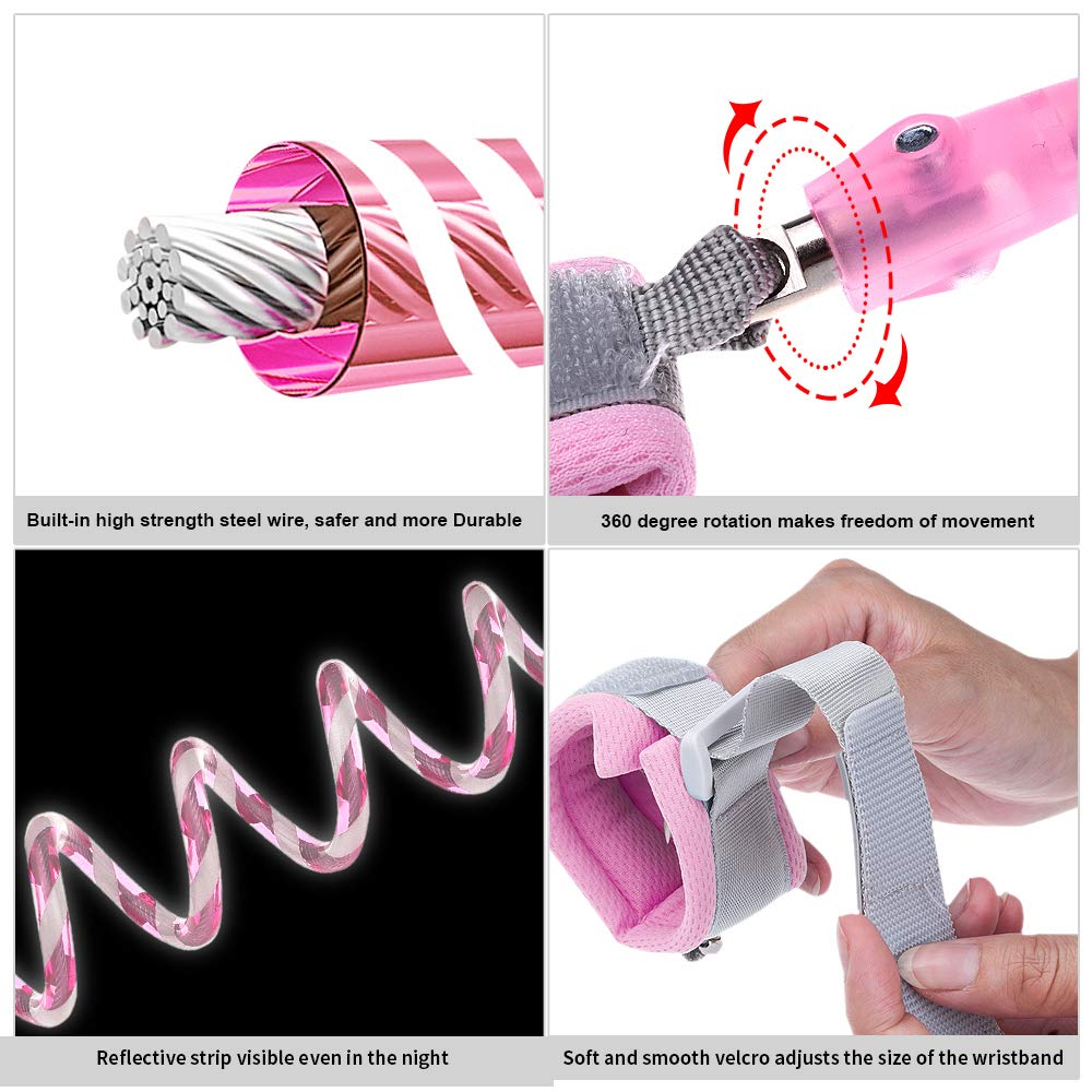 Toddler Leash Safety Harness with Induction Lock, Reflective Anti Lost Wrist Link Walking Belt Straps for Toddlers, Babies, Kids, Wrist Band for Outdoor Activities, Shopping (Pink, 2m)