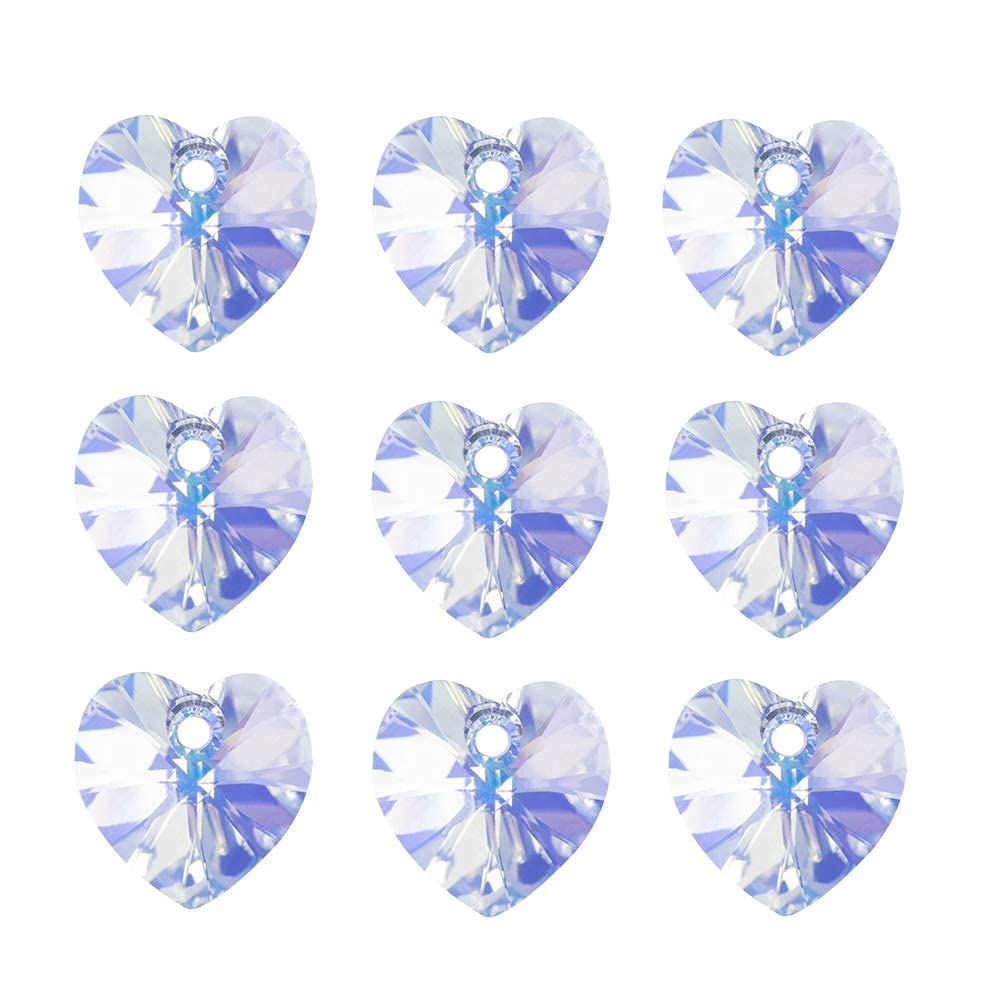 60pcs AB Heart Shaped Crystal Beads - 10mm Top Drilled Adabele Austrian Heart Glass Pendants Beads Charms for DIY Project Earring, Necklaces, Bracelets, Jewelry Making