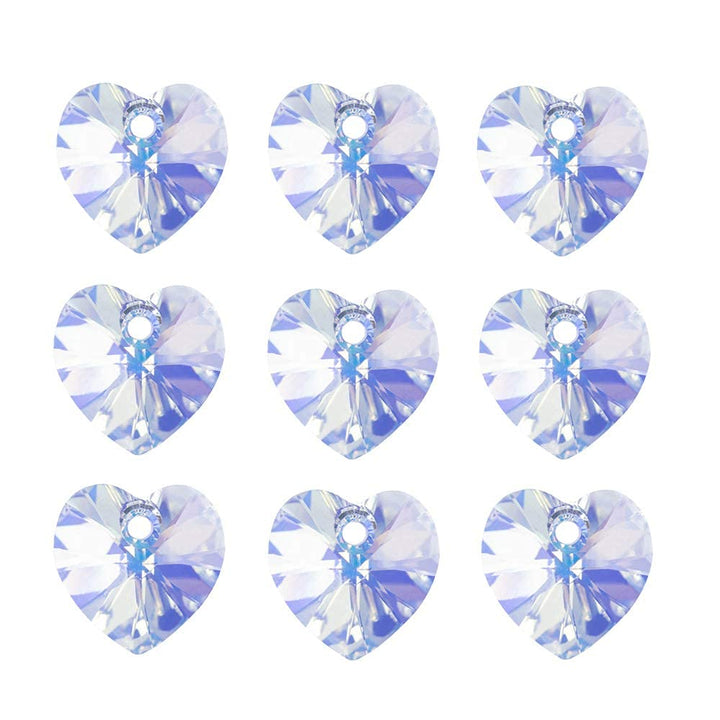 60pcs AB Heart Shaped Crystal Beads - 10mm Top Drilled Adabele Austrian Heart Glass Pendants Beads Charms for DIY Project Earring, Necklaces, Bracelets, Jewelry Making