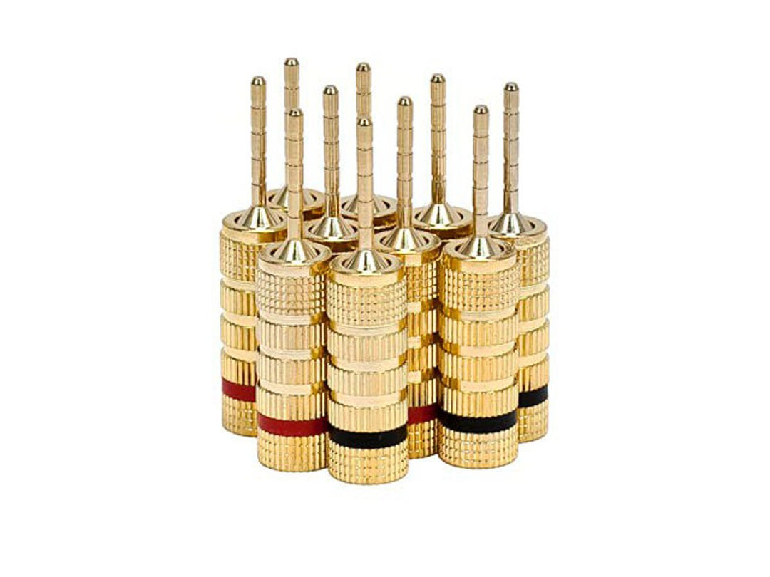 9438 Gold Plated Speaker Pin Plugs - 5 Pairs - Pin Screw Type, For Speaker Wire, Home Theater, Wall Plates And More