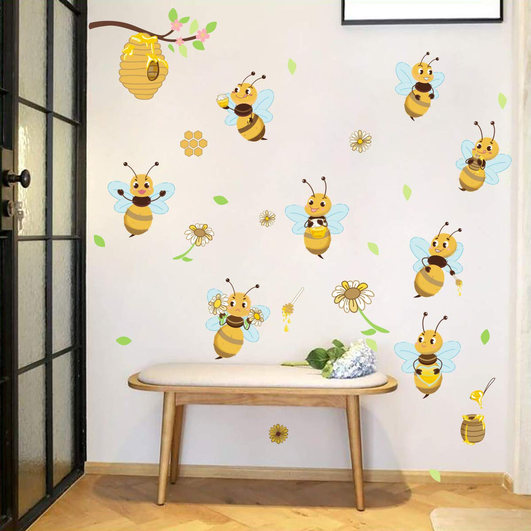 Wall Stickers Yellow Bee Wall Sticker Flowers Beehive Branch for Children's Room Living Room