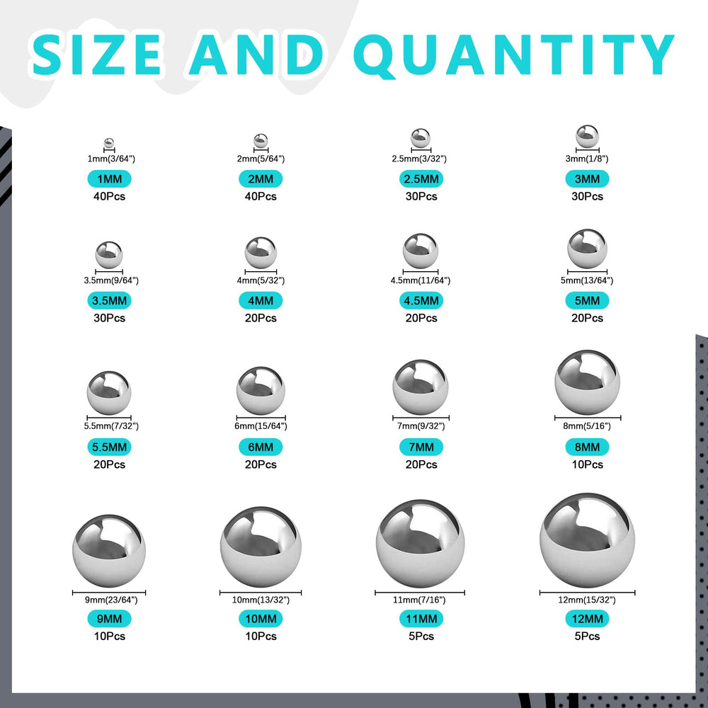 330Pcs 16Sizes Precision Bearing Steel Ball Assortment Kit Including Sizes 1MM 2MM 2.5MM 3MM 3.5MM 4MM 4.5MM 5MM 5.5MM 6MM 7MM 8MM 9MM 10MM 11MM 12MM Metric