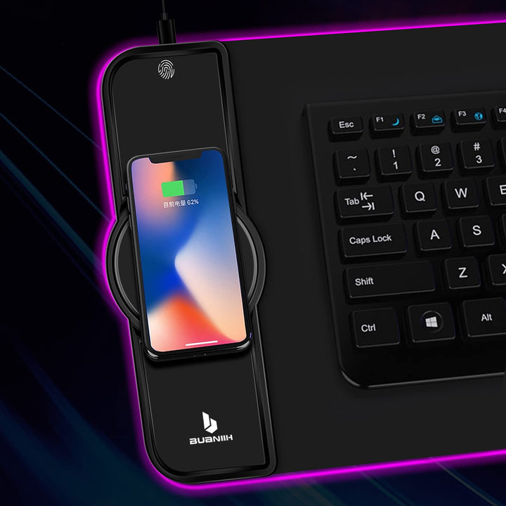 Mouse Pad,Wireless Mouse Pad Charging,Large Mouse Pad,Mouse Pad Wireless Charging for PC Keyboard Gaming Home&Office,10 Lighting Modes,Support Mobile Phone Devices,Desk Accessories,31.5X11.8