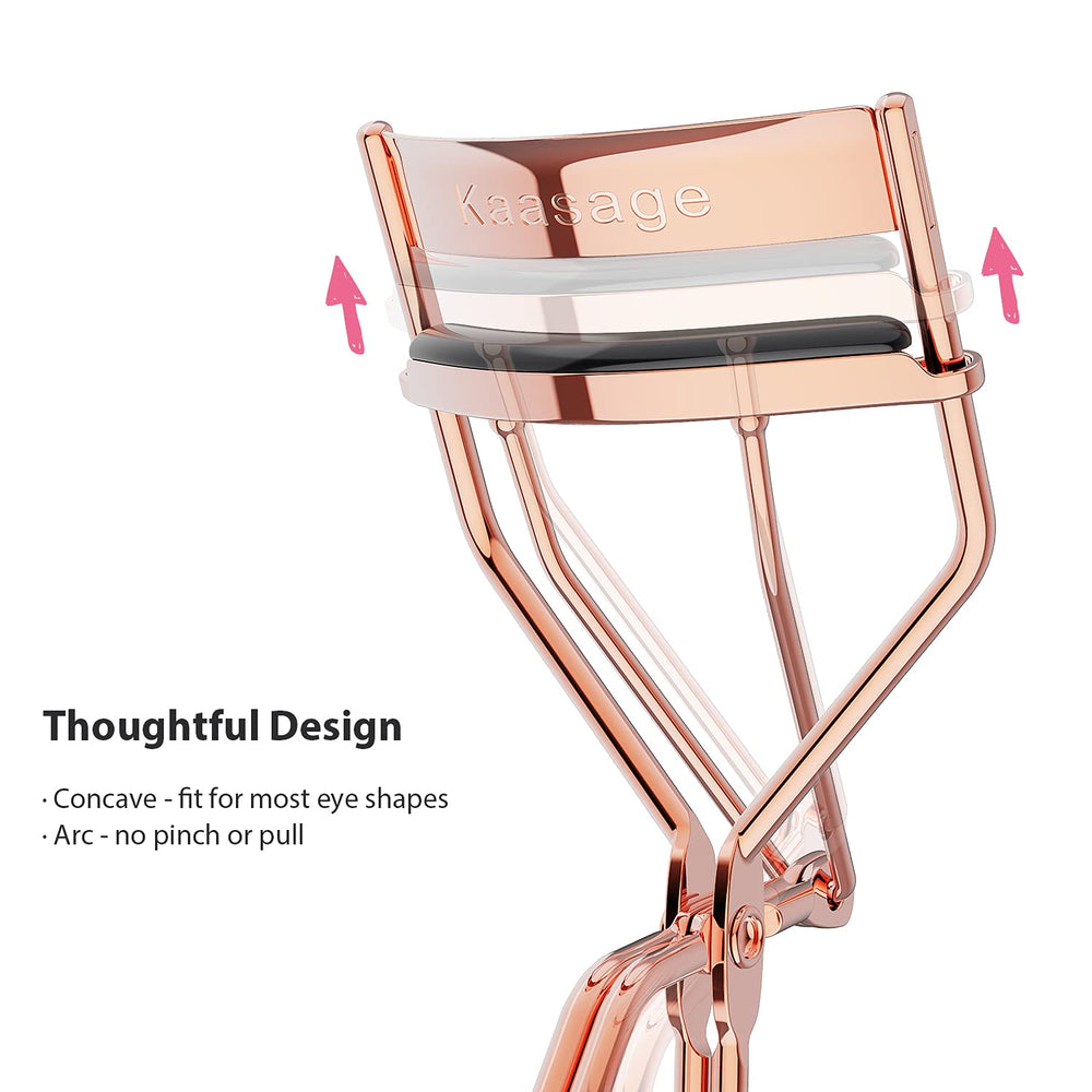 Rose Gold Eyelash Curler - Ergonomic Design, Exquisite Rose Gold, 5 Replaceable Silicone Pads & Storage Bag Included