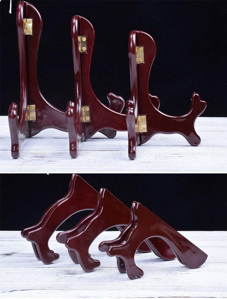 4 Pieces Wooden Easel Mahogany Finish Display Stand Plate Holder Picture Frame Folding Display Stand (7 Inches)