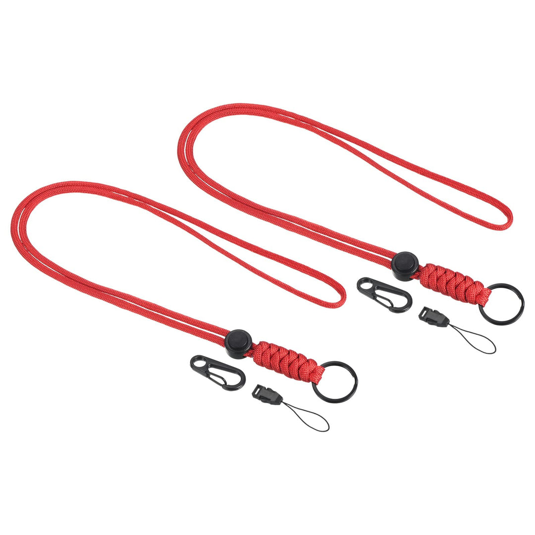Badge Lanyard 20 Inch, 2 Pack Necklace Keychain Cord Metal Clasp Hook Ring Strap for Keys Whistle ID Card Badge Holder, Red