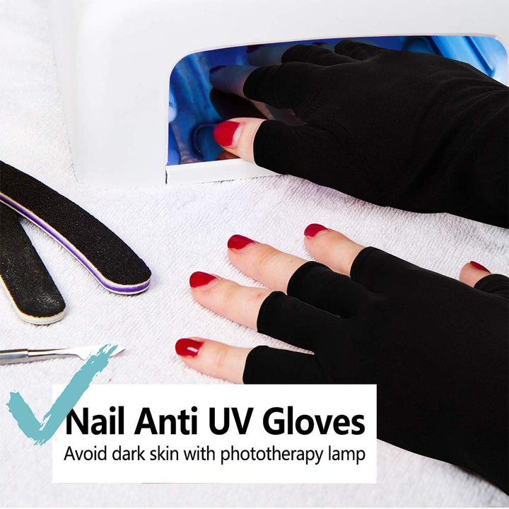 1 Pairs Anti-UV Shield Glove, UPF50+ Fingerless UV Protection Glove for UV and LED Manicure Lamps Dryer Nail Art Skin Care Glove (Black)