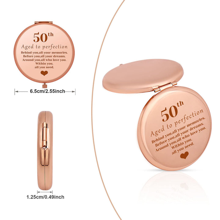 50th Birthday Gifts for Women, Mom, Wife, Grandma, Sister, Aunt, 1971 Birthday Gifts for Her, Rose Gold Compact Mirror 50th Idea, Gifts for Women Turning 50, 50 Year Old Gifts for Women