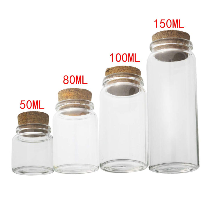 2pcs Empty Clear Glass Bottles Vials with Cork Stopper Storage Jars 47mm Bottle Diameter (47x70x33mm 80ml)