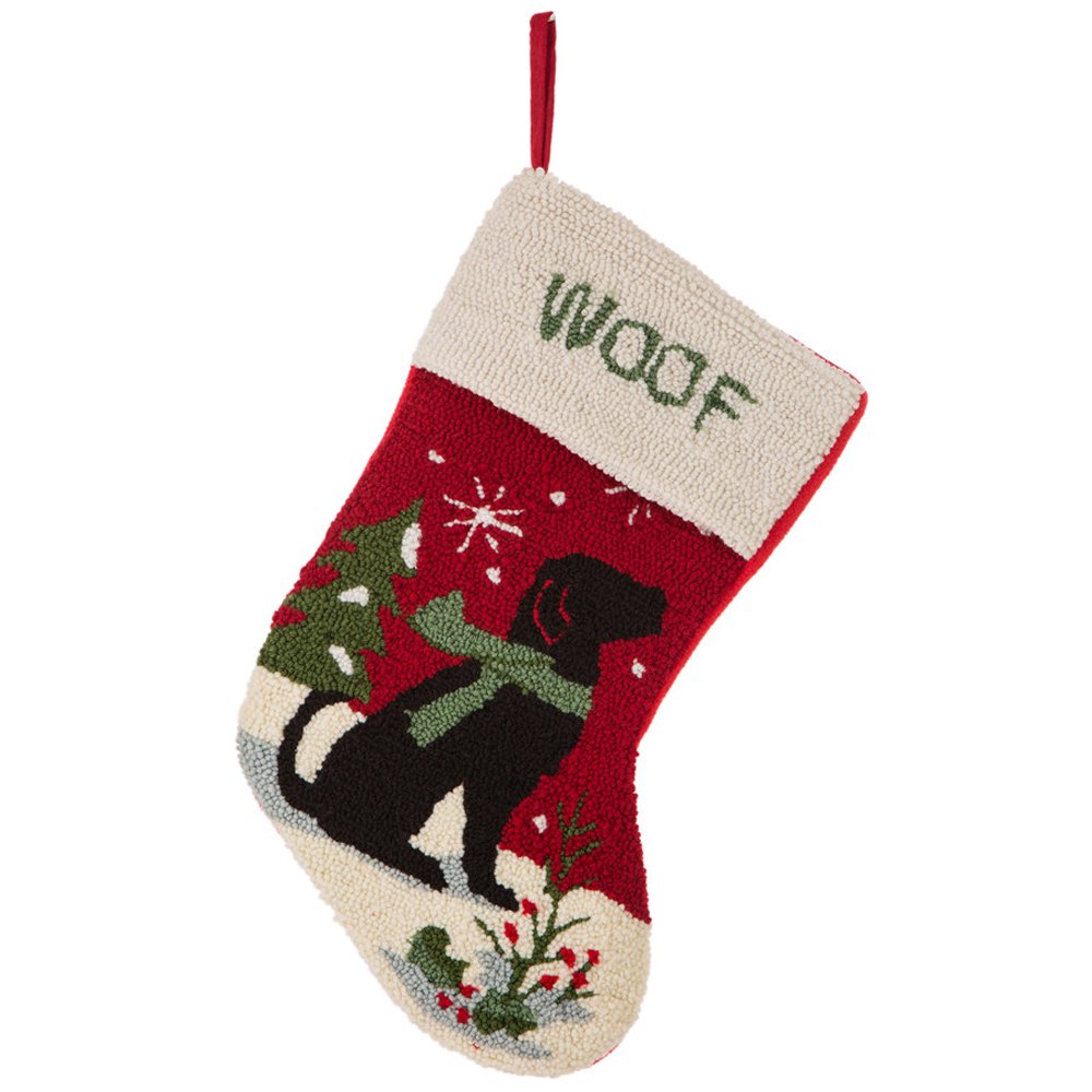 19 L Handmade Hooked Dog Christmas Stocking for Family Holiday Season Party Decor