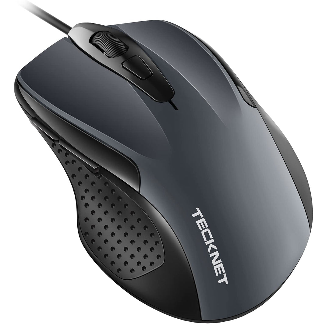 USB Wired Mouse, 6-Button Corded Mouse with 4 Adjustable DPI, Optical Computer Mouse with Ergonomic Design and 5FT Cord for Laptop, Chromebook, PC, Desktop, Mac, Notebook-Gray