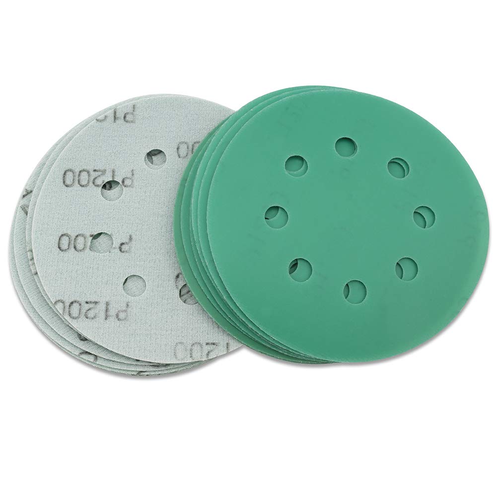 5Inch Sanding Discs,2000 Grit Sandpaper,Wet Dry 8 Holes Dustless Film Green Line Hook and Loop Random Orbital Sander Paper ,20-Pack