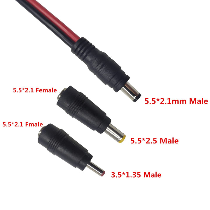 DC Car Charger Cable - DC 5.5mm x 2.1mm Connector to Cigarette Lighter Male Plug with Extra 2 Connectors 12-24V DC Car Charger Auto Power Supply Cord 15A for Portable DVD Player, Car, Camera