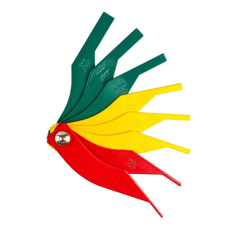 Brake Lining Thickness Gauge, Car Automotive Brake Pad Measuring Ruler Tool, Measure Disc and Drum Brake Pads Feeler Gauge, Color-Coded,SAE & Metric,Durable Steel Brake Rotor Gauge Father'Day Gift