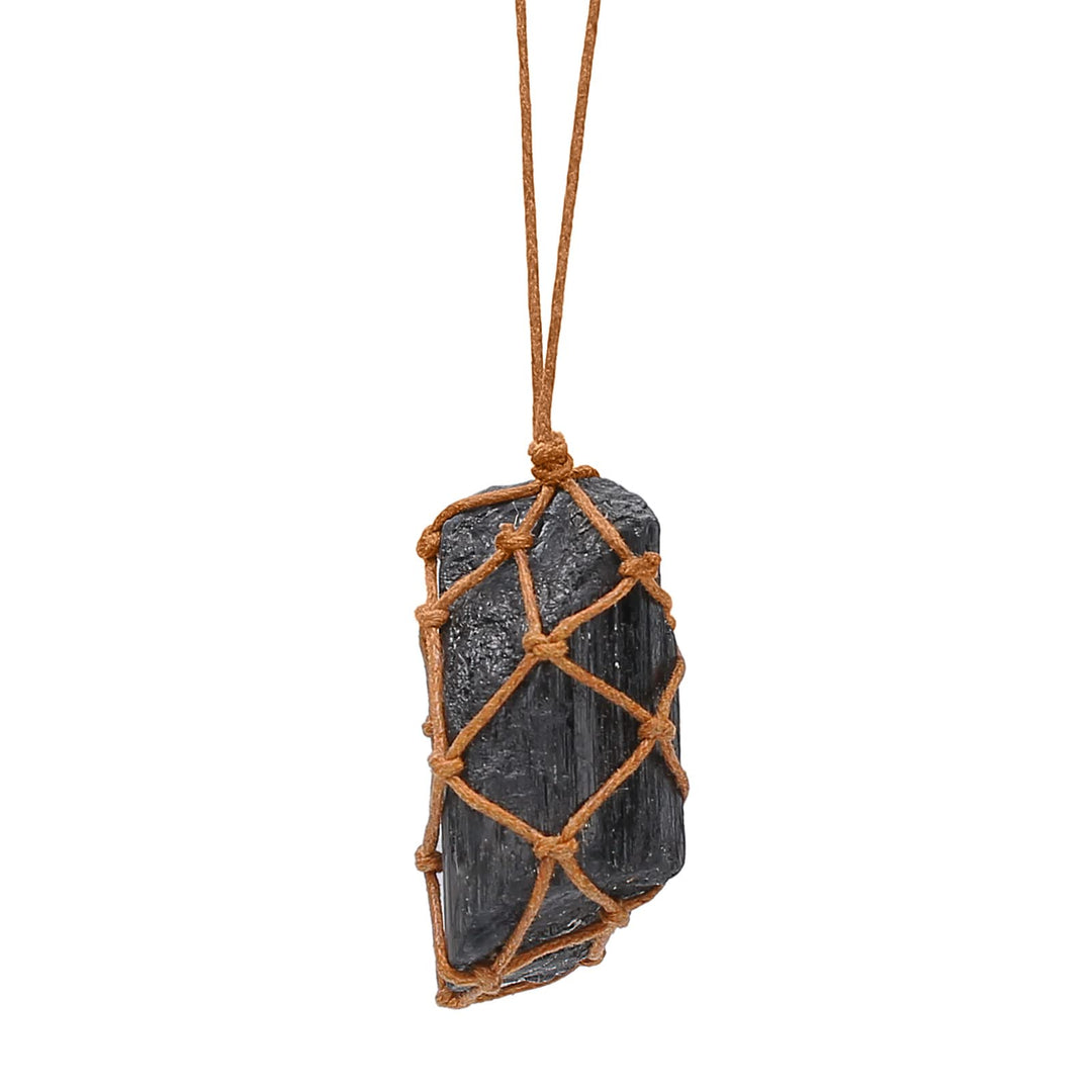 Raw Black Tourmaline Car Mirror Hanging Ornaments Braided Obsidian Crystal Decorations Car Dangle