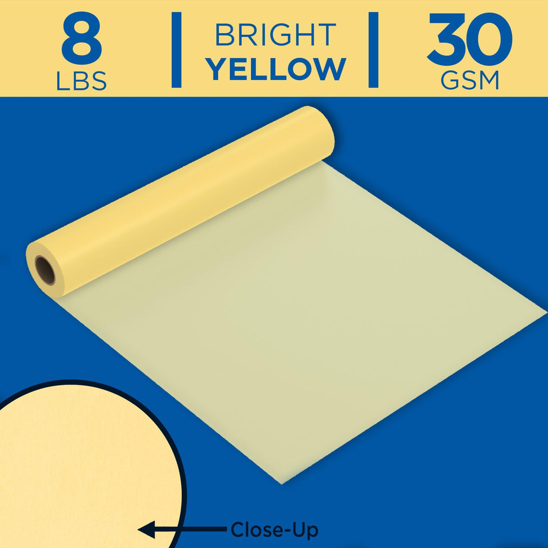 55Y-G Lightweight Tracing Paper Roll, Yellow, Suitable with Ink, Charcoal, Felt Tip Pen, for Sketching or Detailing - 12 inches x 50 Yards, 1-inch Core