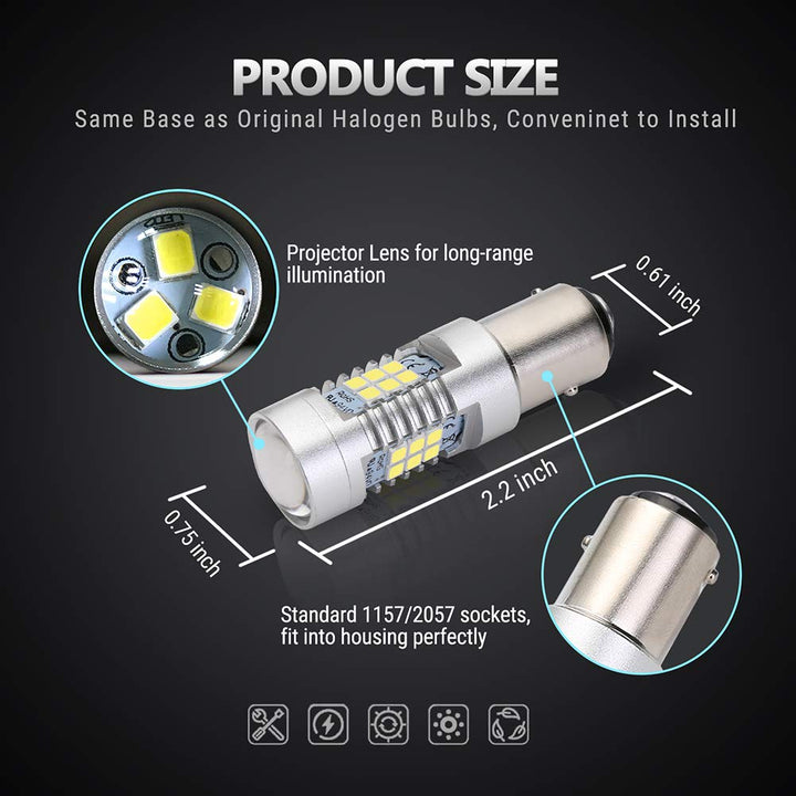 ANTLINE Extremely Bright 1157 1157A 2057 2357 7528 2057A BAY15D 21-SMD 2835 Chipsets 1260 Lumens LED Bulb Replacement White for Car Backup Reverse Brake Tail Turn Signal Lights Bulbs DRL (Pack of 4)