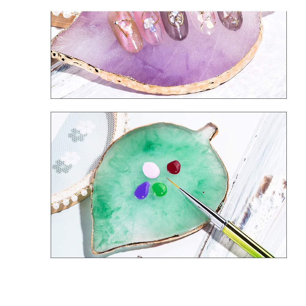 1 Pack Nail Leaves Palette Resin Agate Gold Trim Paint Palette Crystal Rim Shooting Prop Nail Display Board Tool (Green)