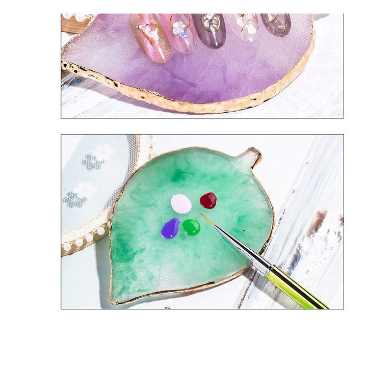 1 Pack Nail Leaves Palette Resin Agate Gold Trim Paint Palette Crystal Rim Shooting Prop Nail Display Board Tool (Green)