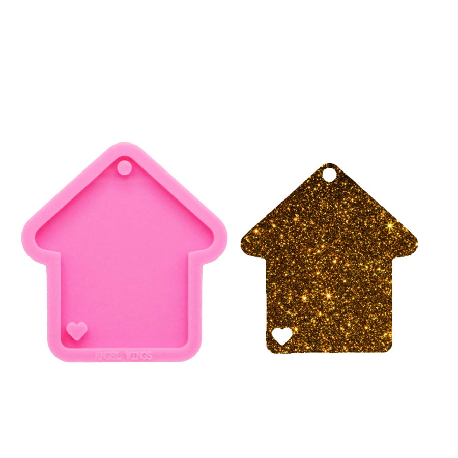 Shiny Glossy Christmas House Shape Resin Keychain Mold Epoxy Resin Silicone Molds Key Ring Pendant Molds Resin Home Decoration Mould for DIY Cute House Clay Mold Chocolate Fondant Molds