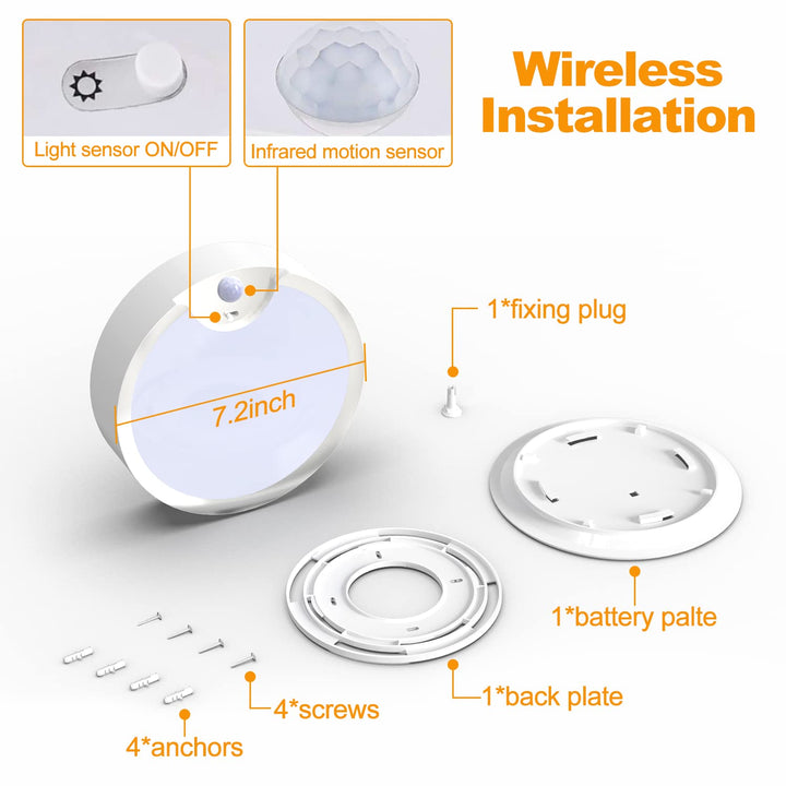 Motion Sensor Ceiling Light Battery Operated Battery Powered Ceiling Light with 400LM 6000K 7.8 inch Motion Activated Light for Closet Stair Hallway Shower Shed Garage Pantry Basement Porch