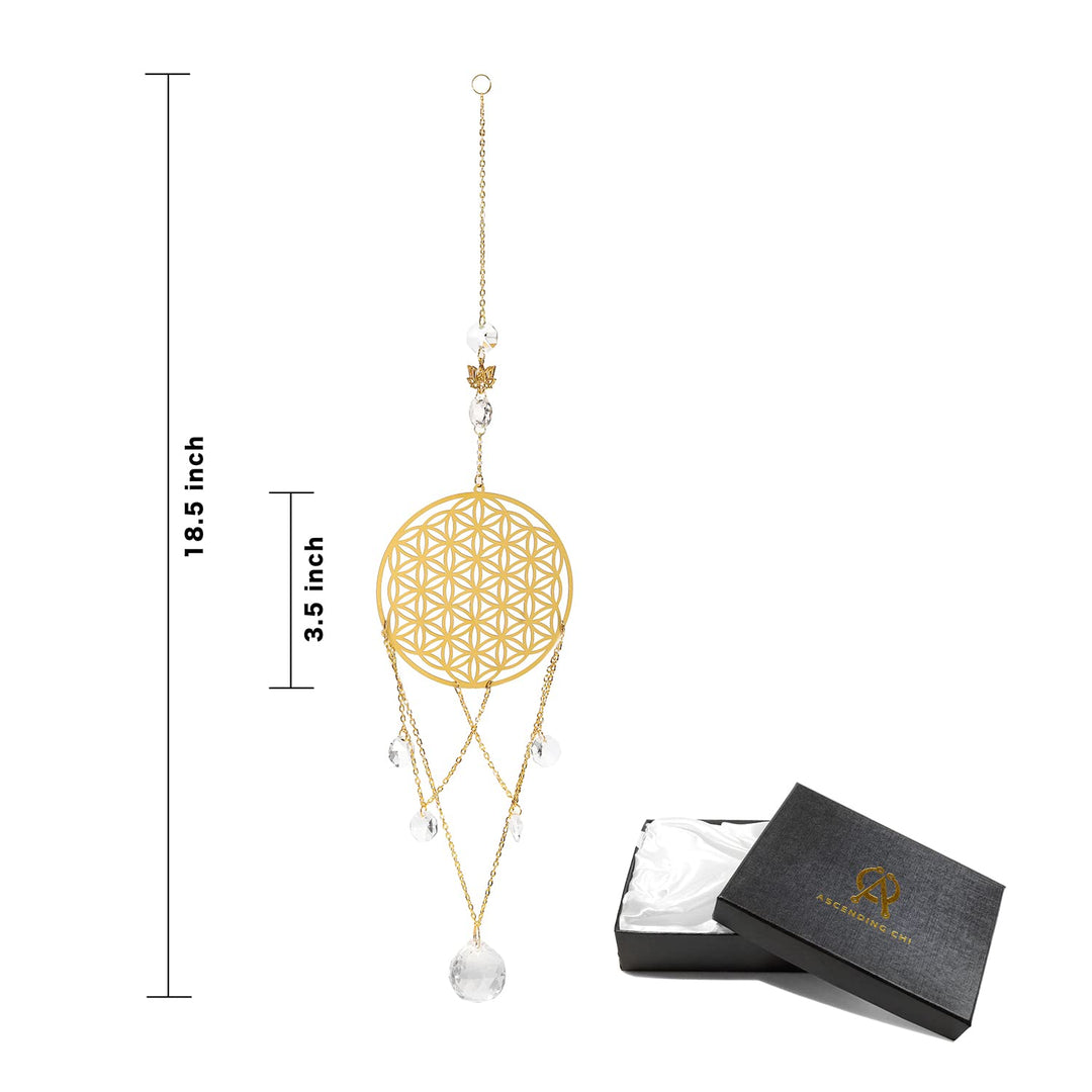 Flower of Life Crystal Suncatcher, Sacred Geometry Wall Decor, Home Office Garden Decorative Hanging Ornament