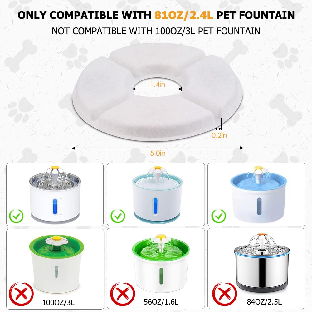 Pet Fountain Filter Set, 3 Triple Filtration System Replacement Cat Water Fountain Filters for Round 81oz/2.4L Automatic Pet Fountain Cat Water Fountain (Pack of 8)
