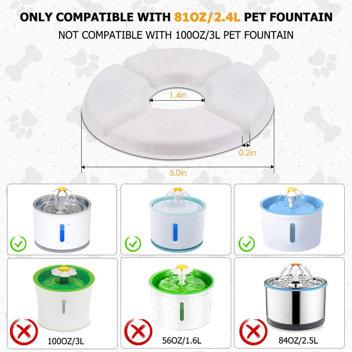 Pet Fountain Filter Set, 3 Triple Filtration System Replacement Cat Water Fountain Filters for Round 81oz/2.4L Automatic Pet Fountain Cat Water Fountain (Pack of 8)