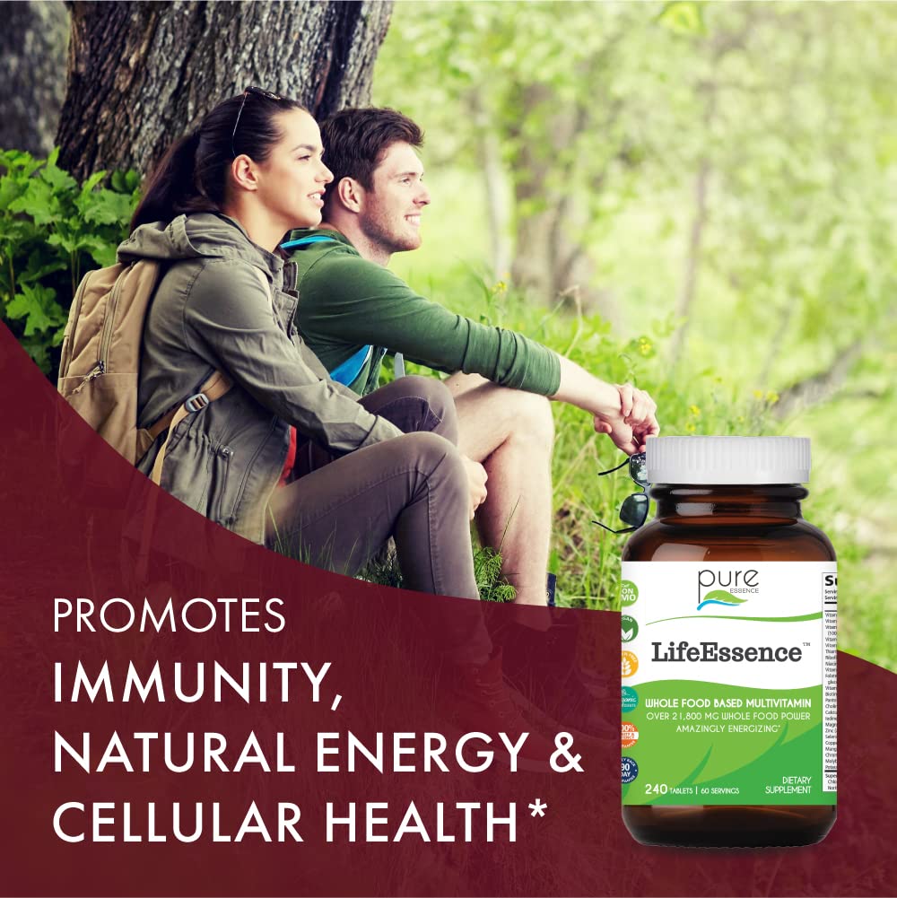 Pure Essence Labs LifeEssence Multivitamin for Women and Men - Natural Herbal Supplement - Vitamin D, Vitamin D3, Vitamin B12, Biotin with Whole Foods (120 Tablets)