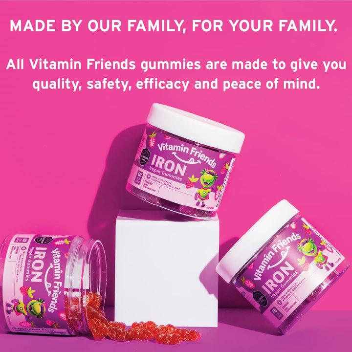 - Vegan Multivitamin & Iron for Kids - Daily Nutritional Support Gummies w/Ferrous Fumarate B-Complex, Vitamin C, Zinc, Biotin - Body Function & Anemia - Strawberry, (60 Day Supply)