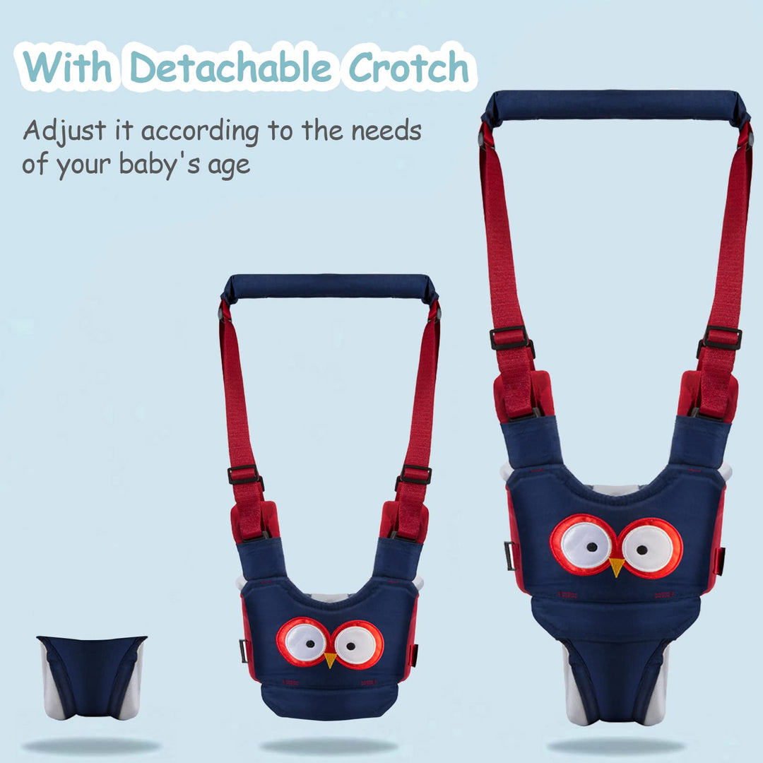Baby Walking Harness Handheld Baby Walker Assistant Belt Adjustable Toddler Infant Safety Harnesses Standing Up Walking Learning Helper with Detachable Crotch for 9-24 Month (DarkBlue Owl)