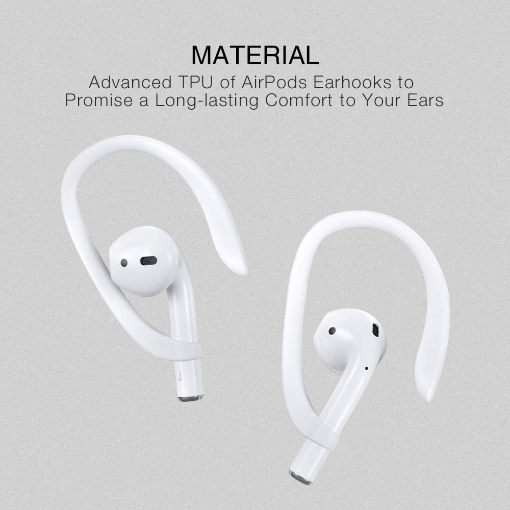 AirPods Ear Hooks Compatible with Apple AirPods 1, 2, 3, 4, Pro and Pro 2, Anti-Slip Sports Ear Hooks for AirPods 1, 2, 3, 4, Pro and Pro 2 - White