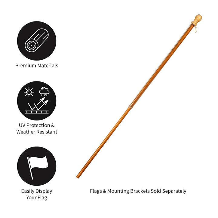 Evergreen 56 Solid Wood Flag Pole with Holder, Anti-Wrap Tube for 3'x5' Flags, Wall Mounted, Residential/Commercial