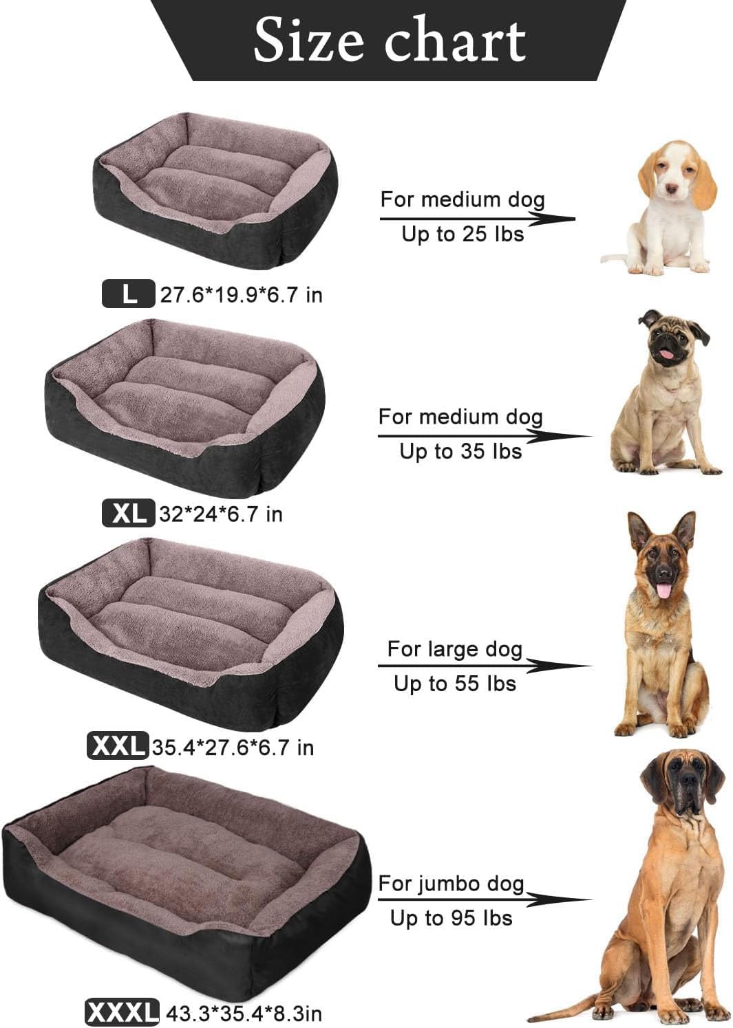 Dog Beds for Large Dogs, Rectangle Washable Dog Bed Comfortable and Breathable Pet Sofa Warming Orthopedic Dog Bed for Large Medium Dogs