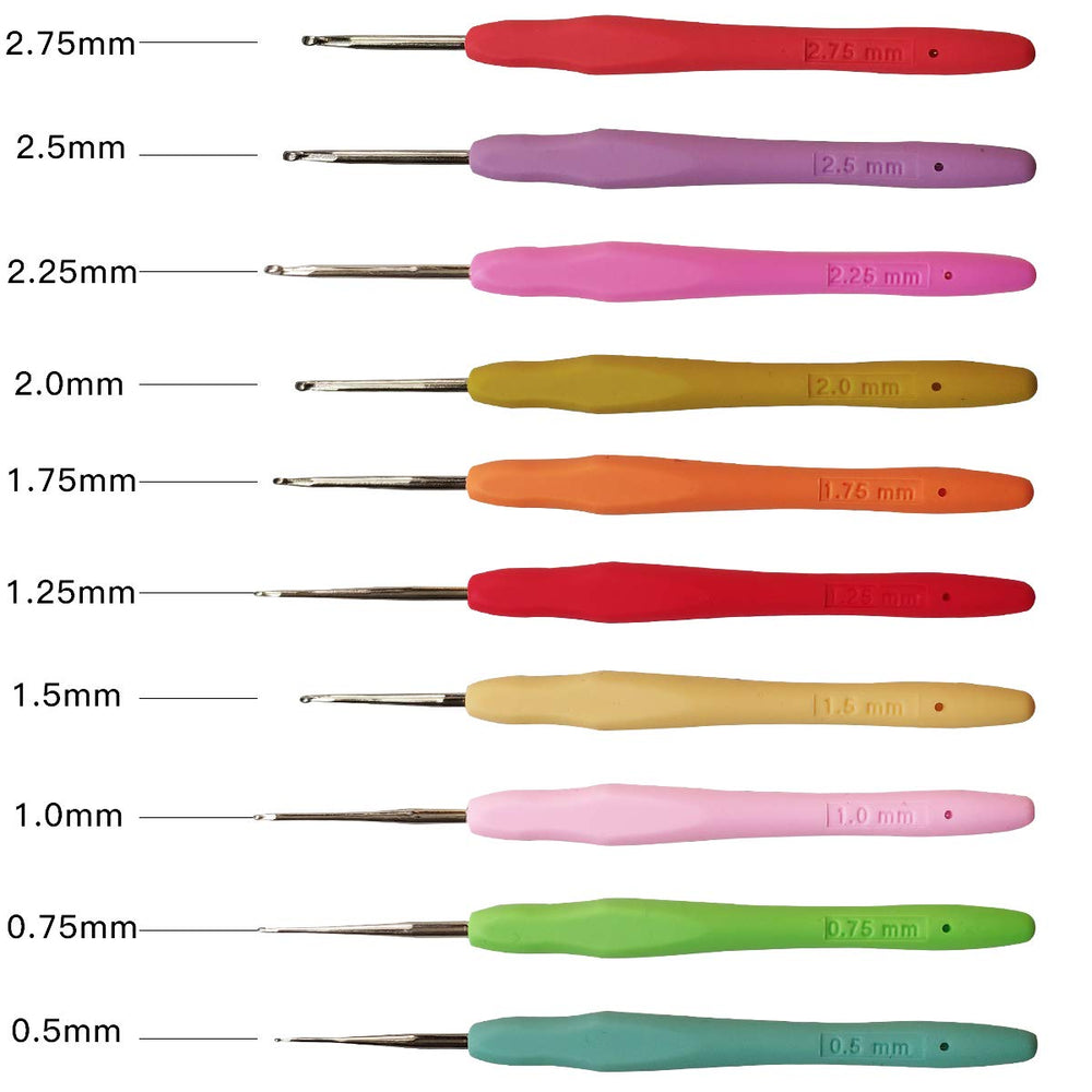 Steel Crochet Hook Set 10pcs Crochet Needle Lace Hook Tool Set with Soft Handle in 10 Sizes for Crafts Lace Crochet