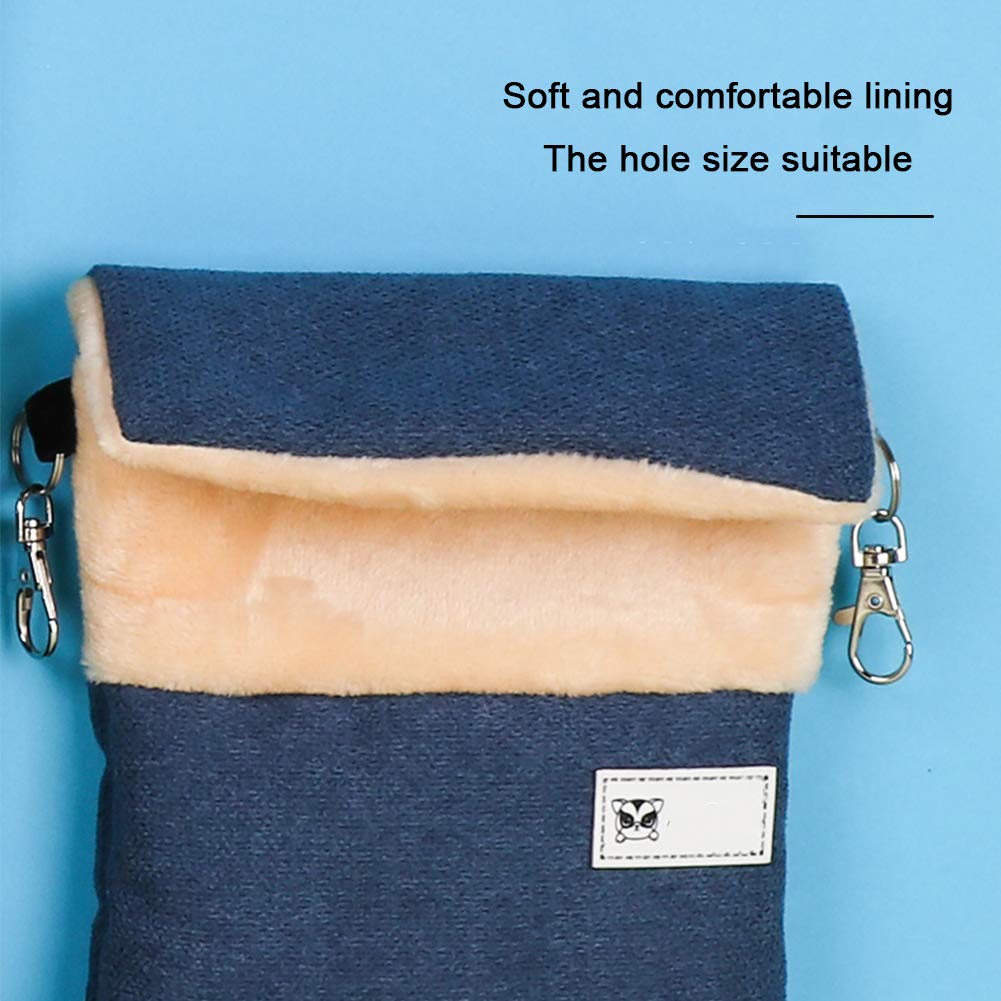 ® Small Pet Hanging Bed Sleep Pouch with Heated Warm Compartment Pet Hammocks Bed for Hamster Rat Sugar Glider Squirrel Ferret Warm Nest Bed Hideout Cave Pet Cage Accessories (Blue, M)