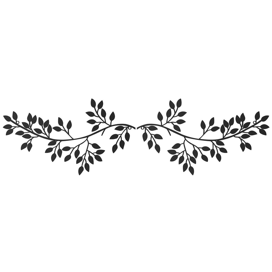 2 Pieces Metal Tree Leaf Wall Decor Vine Olive Branch Leaf Wall Art Wrought Iron Scroll Sculptures Above the Bed, Living Room, Outdoor Decoration (Black,Classic Style)