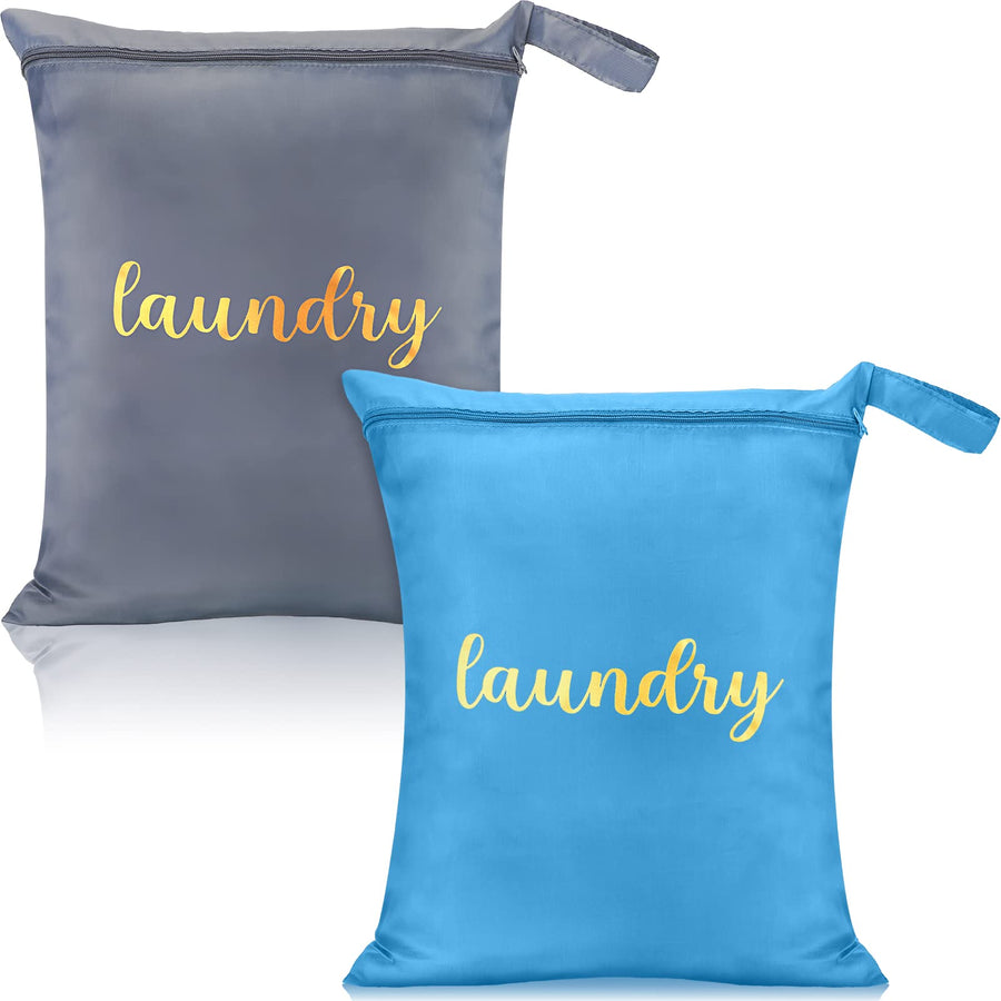 2 Pieces Travel Laundry Bags Waterproof Wet Bag Washable Dirty Clothes Bag Reusable Large Wet Dry Bag for Traveling Gym Laundry Swimsuit Wet Clothes Workout Diaper Bag, 17 x 22 Inches (Blue, Gray)