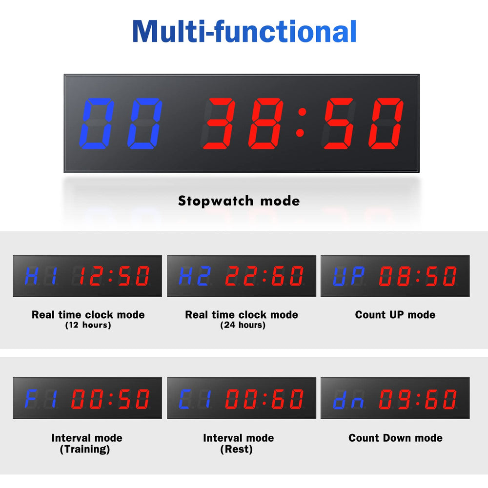 Gym Timer,LED Workout Colck Count Down/Up Clock,11.5 x 4 Ultra-Clear Digital Display, Power Bank Compatible with Workout Metal Stopwatch, Multi-Scenes with Remote